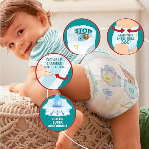Pampers Baby-Dry Pants, Taille 6, 138 Couches-Culottes, 14-19kg, Maintien 360° Contre Les Fuites Avec Une Poche Stop & Protect Pour Une Nuit Jusqu'à 100% Sans Fuites, Pack 1 Mois