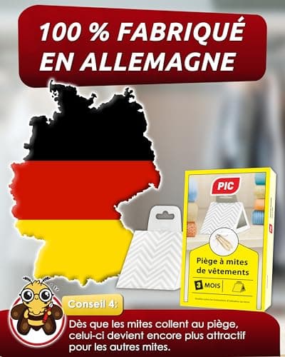 PIC Piège Produit Anti Mites Textiles Paquet de Trois 3x2 pièces - approprié pour la Protection de Tous Les vêtements dans l'armoire et en Stockage alternative à spray anti mites textiles