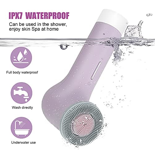 MYCARBON Brosse Nettoyante Visage Electrique IPX7 Etanche Microcirculation Bidirectionnelle Brosse Rotative Visage Rechargeable USB 2500mAh pour Nettoyage en Profondeur/Exfoliation/Massage/Soins Peau