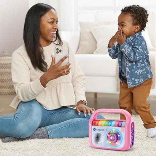 VTech - Music'Kid Rose, Baladeur Musical Enfant, Enceinte Bluetooth Lumineuse avec Comptines, Chansons Éducatives et Relaxantes, Enregistreur Vocal, Cadeau Enfant Dès 2 Ans - Contenu en Français
