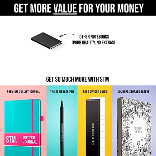 Scribbles That Matter A5 Bullet Dotted Journal + Stylo gratuit! Ton carnet a5 pointillés Couverture rigide 160 g/m2, 150 papier épais résistant aux saignements pour le travail (5,75 x 8,5) pouces