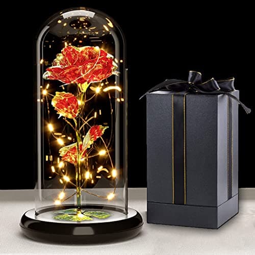 Rose Eternelle sous Cloche, Noel Cadeau pour Femmes, Galaxy Rose avec LED Lumières, Fleurs de Rose Lumineuses, Fleur Artificielle Cadeau pour Femme Maman Mère, pour Fête des Mères, Anniversaire
