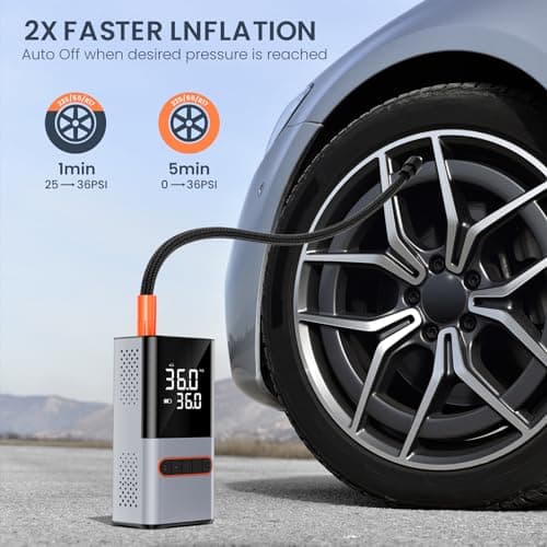 Ofottofo Mini compresseur à air portatif, 150 PSI gonfleur pneus Voiture sans Fil, avec lumière LED et LCD écran numérique Pompe électrique vélo pour vélo, Moto, pneus, Ballon, Scooter