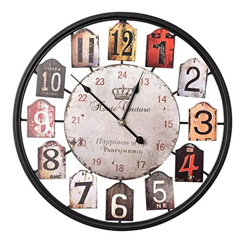 Yumyolk Horloge Murale Ronde, 53 cm, Silencieuse, Fonctionnement à Piles, Noire, Brune