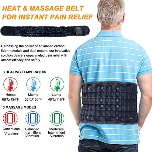 HONGJING Ceinture de décompression dorsale avec chauffage et massage pour un soulagement instantané des douleurs dorsales - Ceinture de soutien dorsal gonflable, taille unique pour les tailles 29-49