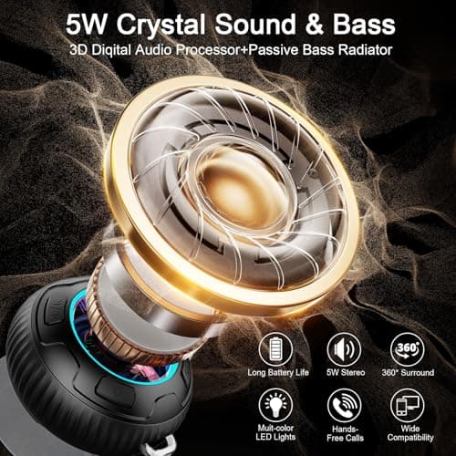 Enceinte Douche Bluetooth 5.3, Enceinte Bluetooth Etanche IP7, Haut-Parleur de Douche avec Appel Bluetooth, LED Lumière,Ventouse Puissante, 360° Stéréo Enceinte sans Fil, 10H Enceinte Portable, Noir