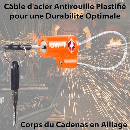 OW-Travel Cadenas Cable Clé TSA pour Valise. Cadenas Clef Antivol pour Bagages Casier Rangement Tente Camping. Cadenas USA. Accessoires de Voyage. Verrou a Cle Valise 1 Orange