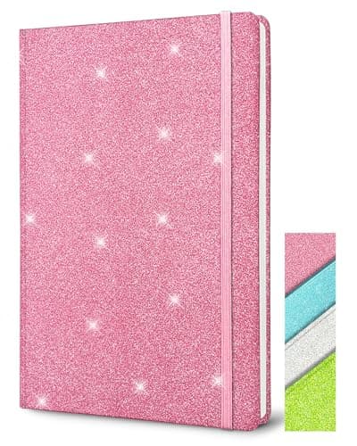 Carnet A5 à Paillettes Rosa, Les Paillettes Brillantes ne se Décollent Jamais 21x14,5cm 80 Feuilles Lignée Cadeaux Cahier de Note pour Femme Fille Adolescent écrivant Prendre des notes Projets Bureau