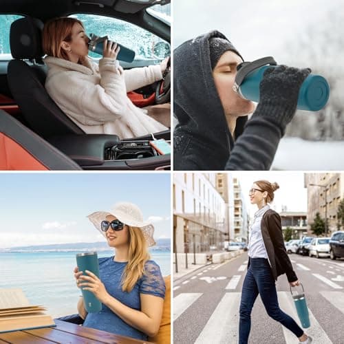 Riley Joy Gourde Isotherme 2.0 - Travel Mug Isotherme 1.2L - Gobelet avec Paille Poignée, Thermos Café pour Chaud ou Glacé en Acier Inoxydable sans BPA pour Voyage Camping