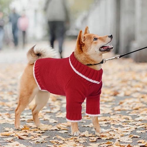 Hjyokuso Pull Chien, Pull pour Chien Petite Taille Moyenne Grande Taille, Pull-Overs pour Chiens Chaud d'hiver, Pull pour Chat à Col Roulé, Vetement Chien, Pull Noel Chien, Manteau pour Chien - M