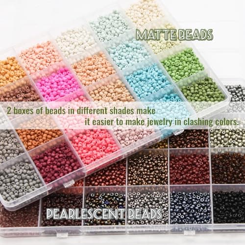 EuTengHao Perles de rocaille en verre pour kit de fabrication de bracelets, petites perles 8/0 pour bracelet, collier, bijoux, bricolage (3mm, 48 couleurs, verre dépoli et verre laqué)