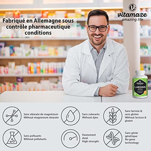 L-Arginine 4.500 mg Fort pour les Sportifs - 360 Gélules (3 Mois) - Performance Physique - Supplément d'Arginine Pure et Naturelle sans Additifs Inutiles