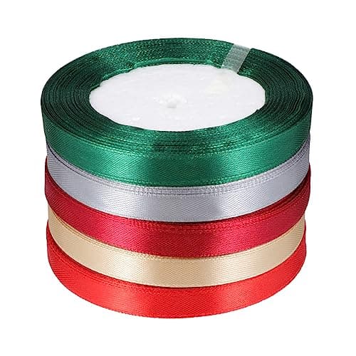 DIYEAH 5 Rouleaux Ruban D' Ruban De Satin Vert Ruban De De Ruban Fleur De Noël Ruban Rouge Banderoles Rouges Ruban Coloré Polyester