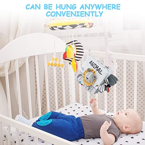 Vicloon Livre Tissu Bébé Eveil,Jouet Educatif Enfant Idée Cadeau Dès la Naissance, Livre Doux Froissé avec des Animaux (lion)