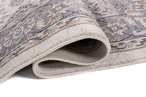 TAPISO Colorado Tapis Poil Ras Design Traditionnel Crème Gris Marron Motif Floral Ornamental Bordure Tapis Salon Chambre Bureau Oeko-TEX Résistant 60 x 100 cm