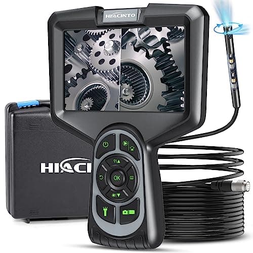 Endoscope Industriel Rotative à 360°, Hiacinto 1080P IPS 5 Pouce Camera Endoscopique Double Objectif avec 6+1 LED, 8mm Camera Canalisation avec Lentille Etanche IP68 et Câble Semi Rigide de 5M