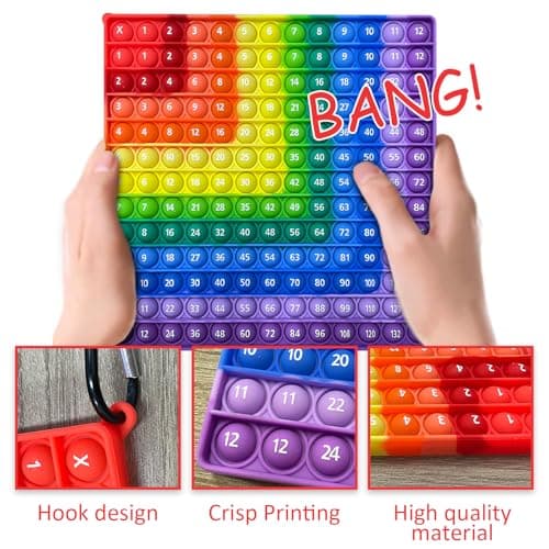 Zamety Pop It, Popit Fidget Toys, Anti Stress Fidget, Pop It Bebe Fidget Toy, Multiplication et Addition Popite pour Enfant, Double Face Silicone Arc-en-Ciel Jouet Anti Stress pour Enfants Adultes
