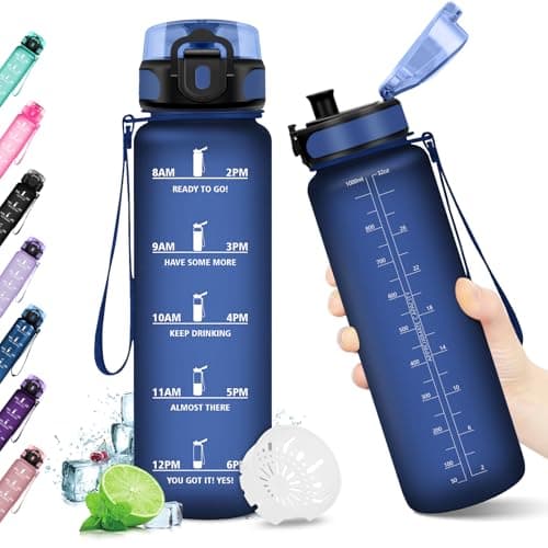 KollyKolla Gourde 1L, Bouteille d'eau, Étanche & Réutilisable, Gourde Sport avec Filtre et Marqueur de Temps, sans BPA, Gourde Motivation pour Enfant, Adulte, Cyclisme, Bureau, l'école, Camping