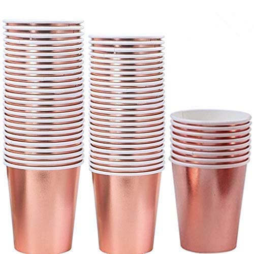 Riverhighfur Lot 100 Gobelets Carton écologique 9 oz gobelets en Papier Tasses de Papier à Feuille dorées pour Mariages, Anniversaires