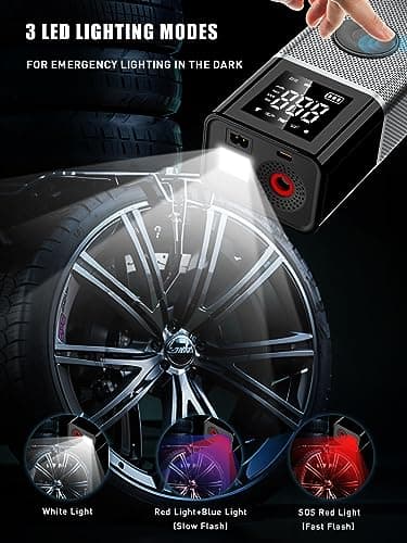 OneAmg Compresseur à Air Portatif 6000mAh Batterie USB Rechargeable Gonfleur Pneus Voiture sans Fil 150PSI/10,3Bar/12V/120W avec Éclairage d'urgence LED et 5 Modes de Gonflage pour Velo Moto Ballon