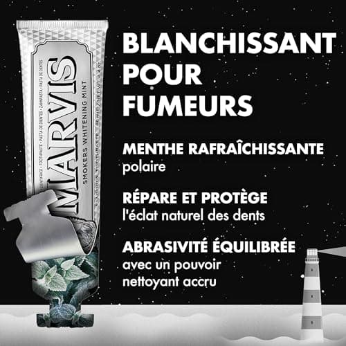 Marvis Lot de 3 dentifrices blanchissants pour fumeurs, Menthe, 3 x 85 ml, Favorise le blanchiment naturel des dents, Dentifrice anti-plaque dentaire