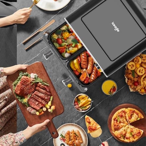 iceagle Friteuse sans Huile Dual Zone Air Fryer 11L – XXL Friteuse à Air avec Double Tiroir | Paniers Doubles Airfryer, 6 en 1, écran Tactile, 1700W, Recettes, Repas Sains pour une Grande Famille