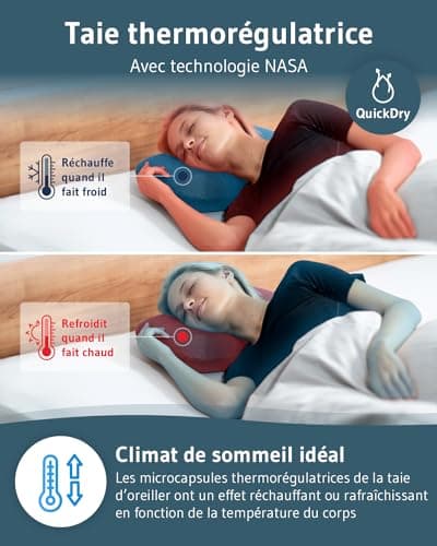 Oreiller Cervical de Voyage VOLAR Quickdry | Petit Coussin Cervical Ergonomique à mémoire de Forme | Housse avec Thermorégulation et à Séchage Rapide | Parfait pour Voyager et Le Camping | 40x25cm