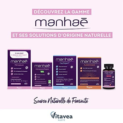 Vitavea Manhaé - Complément Alimentaire Ménopause et Pré-Ménopause Sans Hormones - pour Confort & bien-être - Acide Folique, Omega 3,Zinc,Fer - 30 gélules - Cure de 1 mois - Fabriqué en France