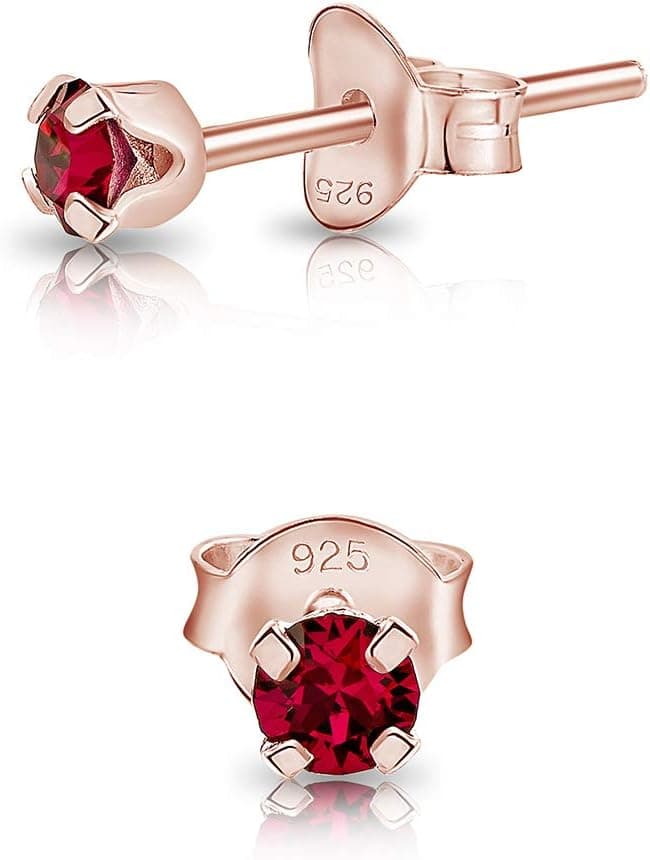 MINI/Très Petites Boucles d'Oreilles/Clous en Argent Fin 925 Plaqué Or Rose et Cristaux de Swarovski® Elements Ronds - Diamètre: 3 mm