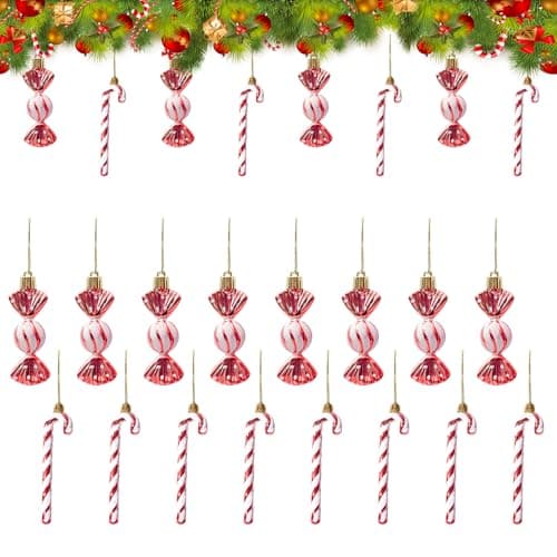 Zfseyuh 24 Pièces Ornements de Sucettes de Noël,Décorations Sapin de Noel Bonbon,Christmas Tree Candy Canes pour Fête de Décoration Noël Nouvel