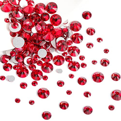 Beadsland strass pour le maquillage,8 tailles 2500pcs cristal dos plat strass visage pierres précieuses pour l'artisanat ongles avec des pinces et un crayon de cire,Le Siam,SS4-SS30