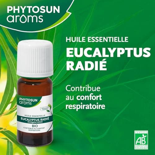 PHYTOSUN AROMS - Huile Essentielles Eucalyptus Radié BIO - 100% pure et naturelle - Contribue au confort respiratoire - 10 ml
