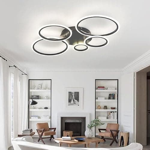 KeLuKes Plafonnier LED Chambre, Lustre LED Salon avec Télécommande, Fonction Mémoire, 3000k-6500k, Minuterie, Plafonnier Anneaux de 100cm, Noir