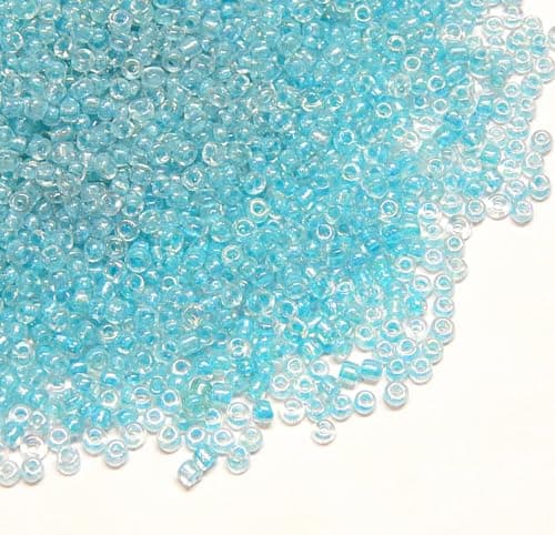 Lot de 6500 perles de rocaille en verre transparent de 2 mm - Couleur arc-en-ciel - 11/0 - Perles poney - Mini perles rondes transparentes (bleu AB)