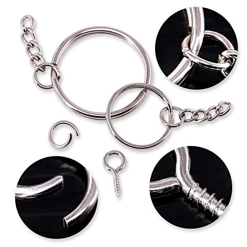 Swpeet 100 pcs Porte-clés Anneaux avec chaîne et tiges à vis 100 pcs Bulk pour travaux manuels argenté