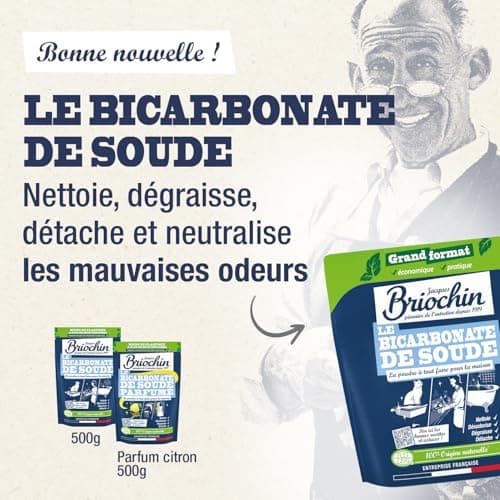 JACQUES BRIOCHIN - Bicarbonate de Soude - Nettoyant Multi-Surfaces - Nettoie, Dégraisse, Désodorise - Sachet Doypack Recyclable - Certifié ECOCERT - Fabriqué En France - 900 g