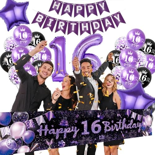 Décoration Anniversaire 12 Ans Fille - Bannière, Ballons, Topper Gâteau Violet