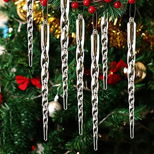 HERZWILD 30Pcs Stalactites Sapin Noël Glaçon Ornement Suspendu en Acrylique, Décoration de Noël en Forme de Stalactites en Acrylique