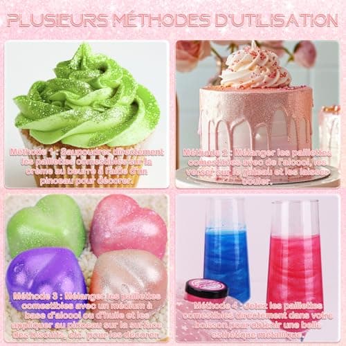 Paillettes Comestibles Rose Satin - 8g Colorant Alimentaire Poudre, Paillettes Alimentaires pour Boissons, Gâteaux, Chocolats, Muffins, Vodka, Cocktail, Crème