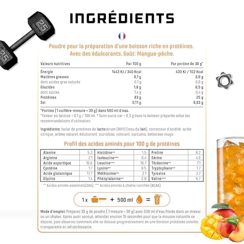 Clear Whey Isolate Protein Shake - Shake Protéiné Fruité & Rafraîchissant - Isolat De Protéines De Lactosérum De Haute Qualité (900g, Mangue Pêche)