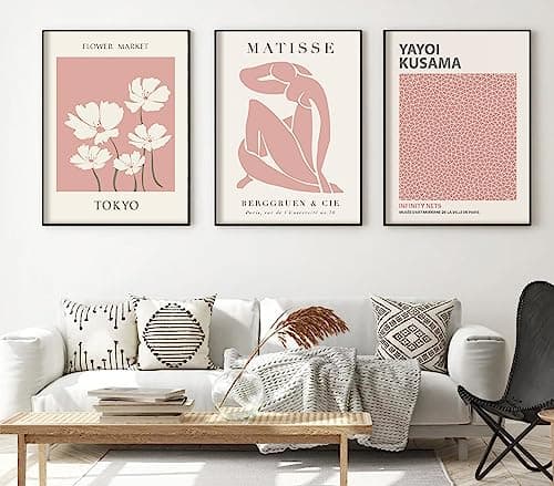 ag.art deco Affiche Decoration Murale 30x40 cm | Affiche Murale pour Salon et Chambre à Coucher | Poster Mural Sans Cadre | Lot de 3 Tableaux (Matisse Rose Pastel)