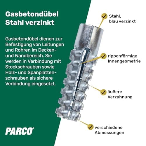 PARCO Lot de 50 chevilles en métal pour béton cellulaire 5 x 30 mm en acier galvanisé
