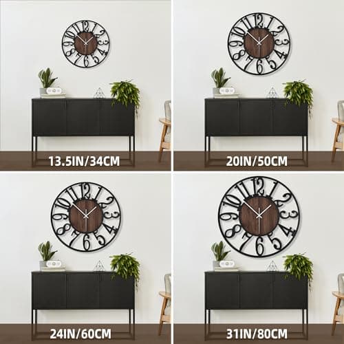 Mee 2ou Horloge Murale Design Moderne et Vintage, 60cm/ 24 Pouces Silencieuse sans Tic-Tac, Grande Horloge Murale Géante XXL, Disponible en 34cm, 40cm, 50 cm, 60 cm, 80 cm pour le Salon Cuisine Bureau