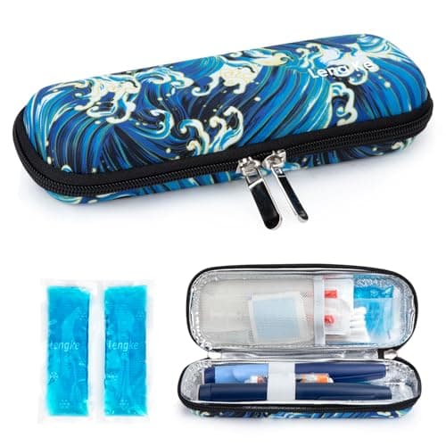 YOUSHARES Pochette Isotherme Insuline avec Poche de Glace, Trousse Isotherme Insuline pour Diabetique, Sac Isotherme Insuline Medicament pour Seringues, Stylo Insuline Voyage, Vague de Mer