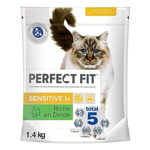 PERFECT FIT Adulte 1+ Croquettes pour chat adulte – Répond à des besoins spécifiques d'un chat stérilisé – Nourriture Riche en Dinde – 1,4 kg (Lot de 5)