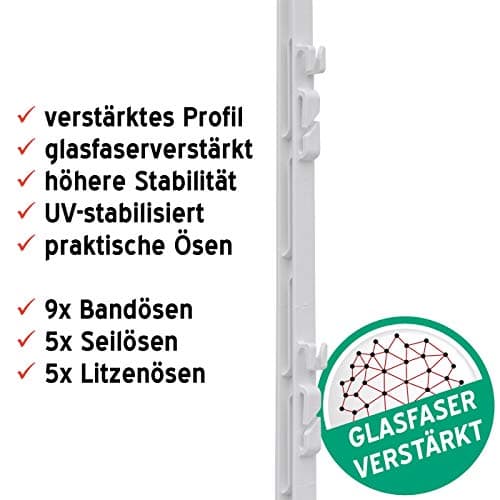 VOSS.farming 20 piquets pour clôture électrique, 150 cm, 14 tenons, Blanc Poteau Stable Robuste Solide
