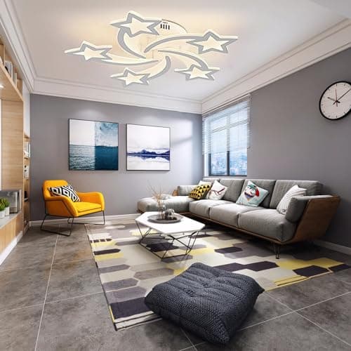 Qcyuui Dimmable Led Plafonnier 60w Plafonnier Acrylique Moderne, Lustre De Forme 5 Étoiles Éclairage Pour Plafond De Salon De Chambre D'enfant, Télécommande Inclus