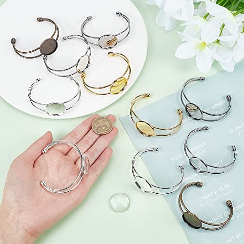 PH PandaHall Lot de 10 bracelets réglables en laiton - Lunette - 25 mm - Pour la fabrication de bijoux, bracelets, travaux manuels