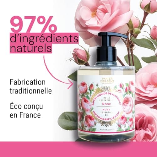Panier des Sens - Savon de Marseille Liquide Rose - Savon Liquide Mains Hydratant - avec Huile de Coco - 97% d'Ingrédients Naturels - Savon Main Fabriqué en France - 500ml