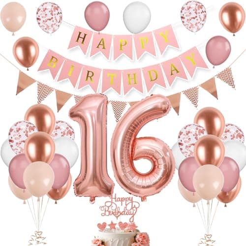 Decoration Anniversaire 16 Ans, Or Rose Ballons 16 Ans Anniversaire, Deco Anniversaire 16 ans, Ballon 16 ans, 16 Ans Décorations Anniversaire, Deco Ballon 16 ans Aniversaire de Fête pour Femme Homme